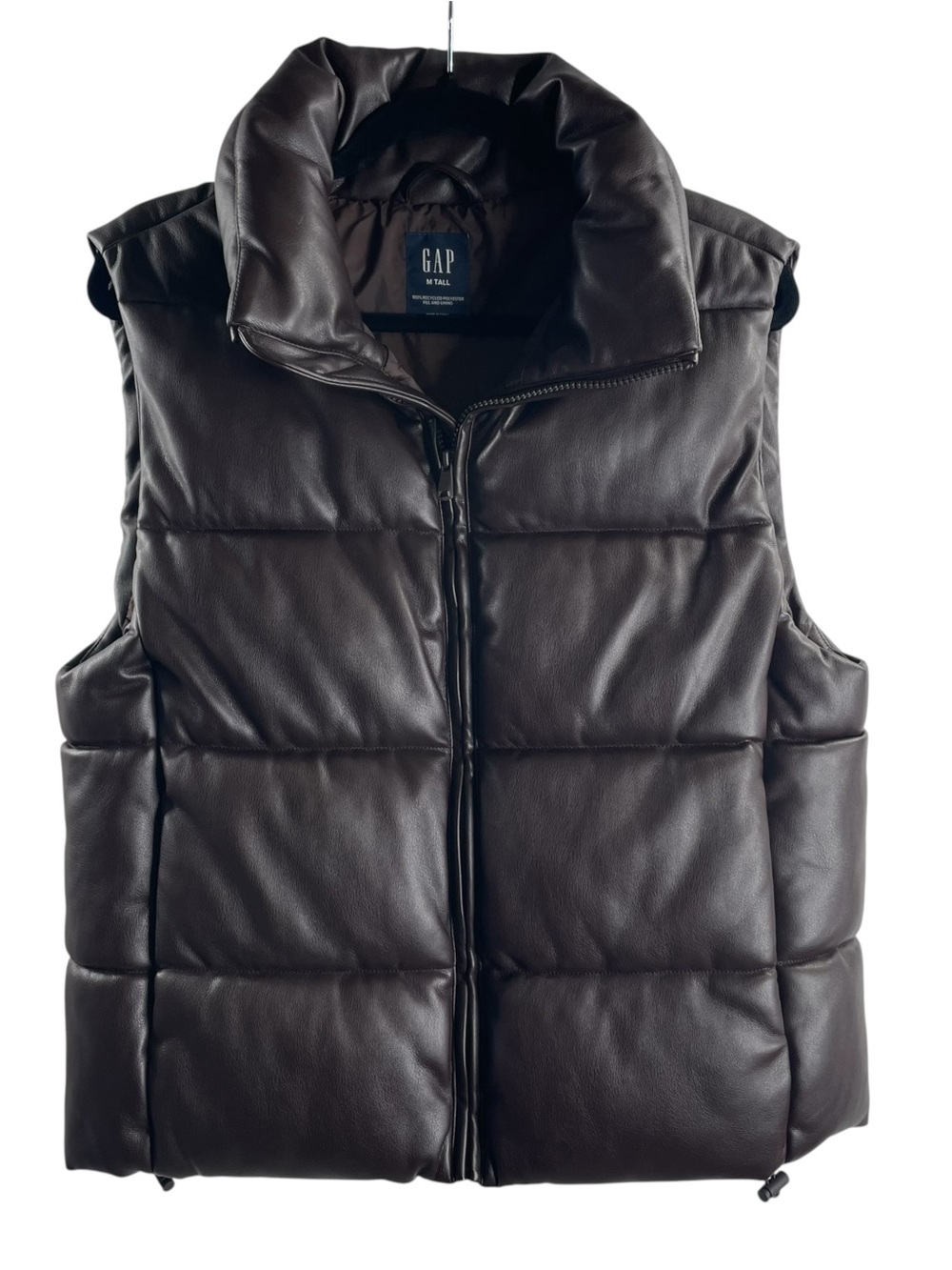 GAP Chocolate Brown Puffer Zip Front Vest - Faux Leather FALL 2023